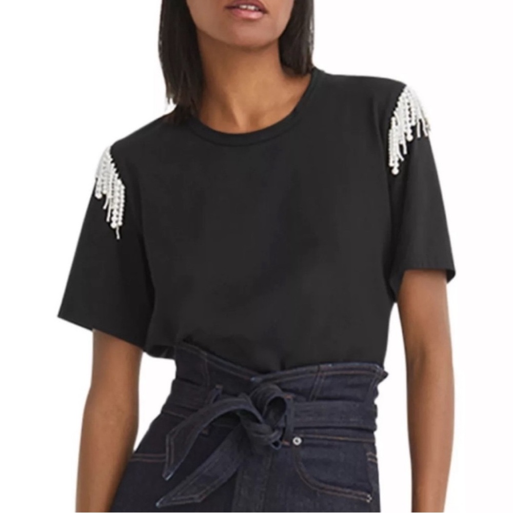 Veronica Beard black Rumi pearl shoulder tee NWT